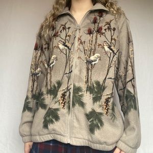 Nature Scenic Birds And Trees Zip Up Jacket